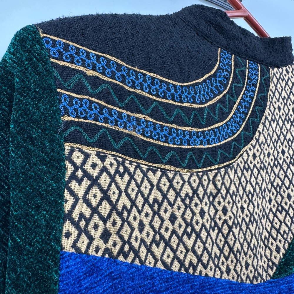 VTG Indigo Moon Patchwork Jacket Womens Large Art Lagenlook Tapestry Boho Whimsi - Picture 7 of 12